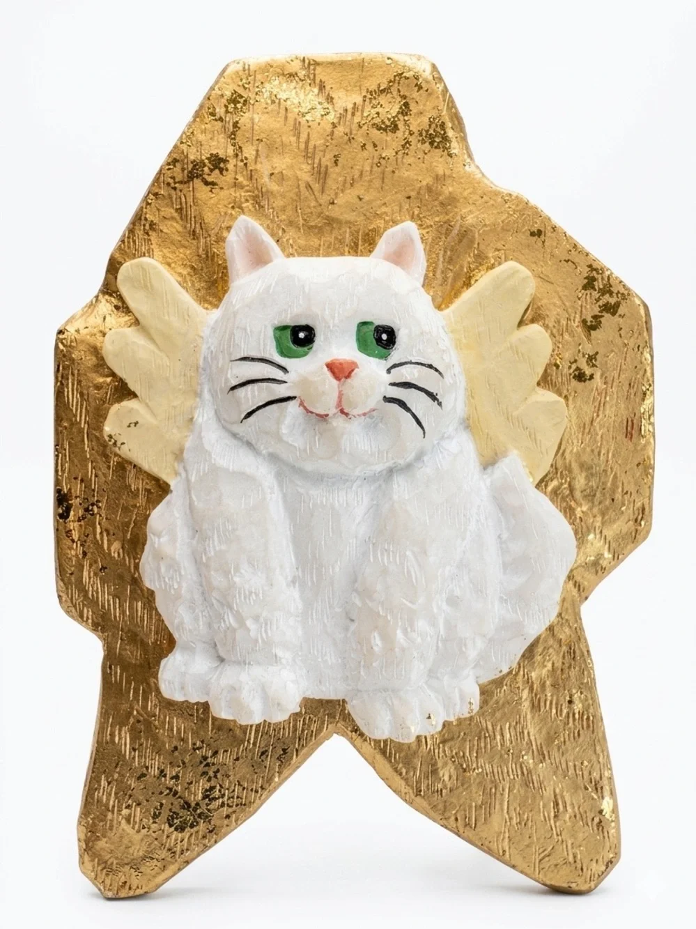 Cat Angel Wings Christmas Ornament Pet Memorial White Cat on Gold Star Pet Loss